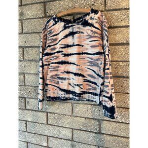 Tie-Dye Long-Sleeve Crewneck Top In Peach & Navy Velvet Blend